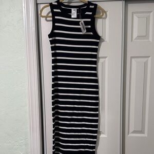 Serra Black and White Striped Midi Dress